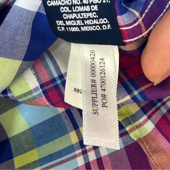 Chaps Womens Plaid Button Down Shirt Multi Color Red Blue 3/4 Sleeve Sz Petite M - Picture 11 of 12